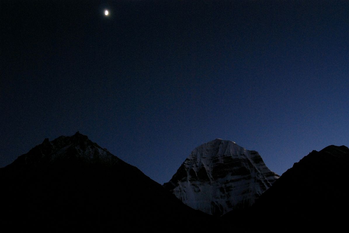 39 Moon Shines On Mount Kailash North Face Just After Sunset On Mount Kailash Outer Kora The moon shines on the Mount Kailash North Face just after sunset.
